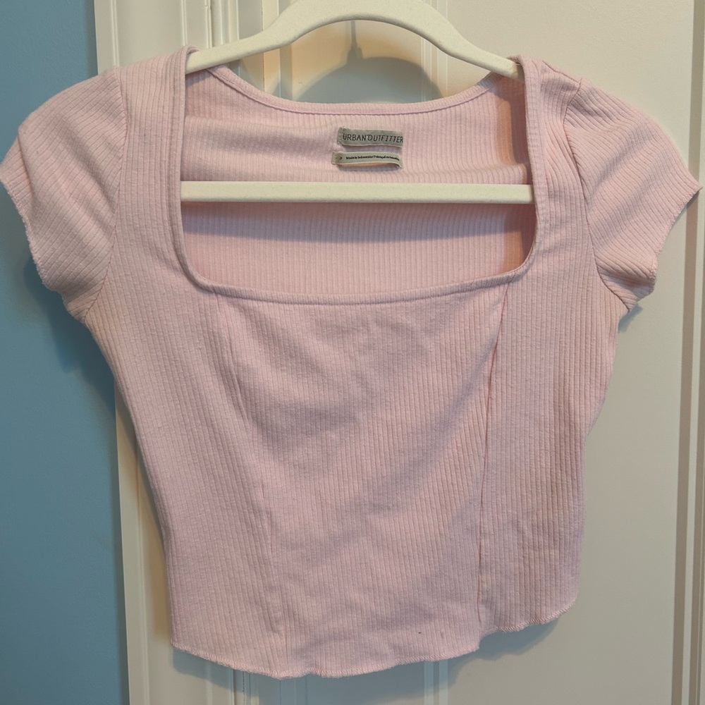 Three Urban Outfitters Tops: Pink Cap Sleeve Crop Top, Brown & Yellow Tank Top